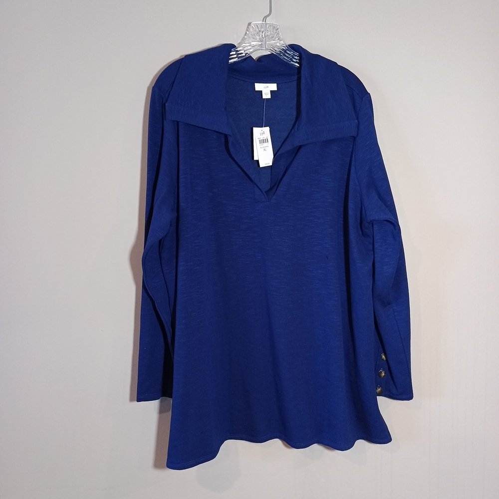 J. Jill Soft Knit Collared Tunic Top in Blue Sapphire Size XL New